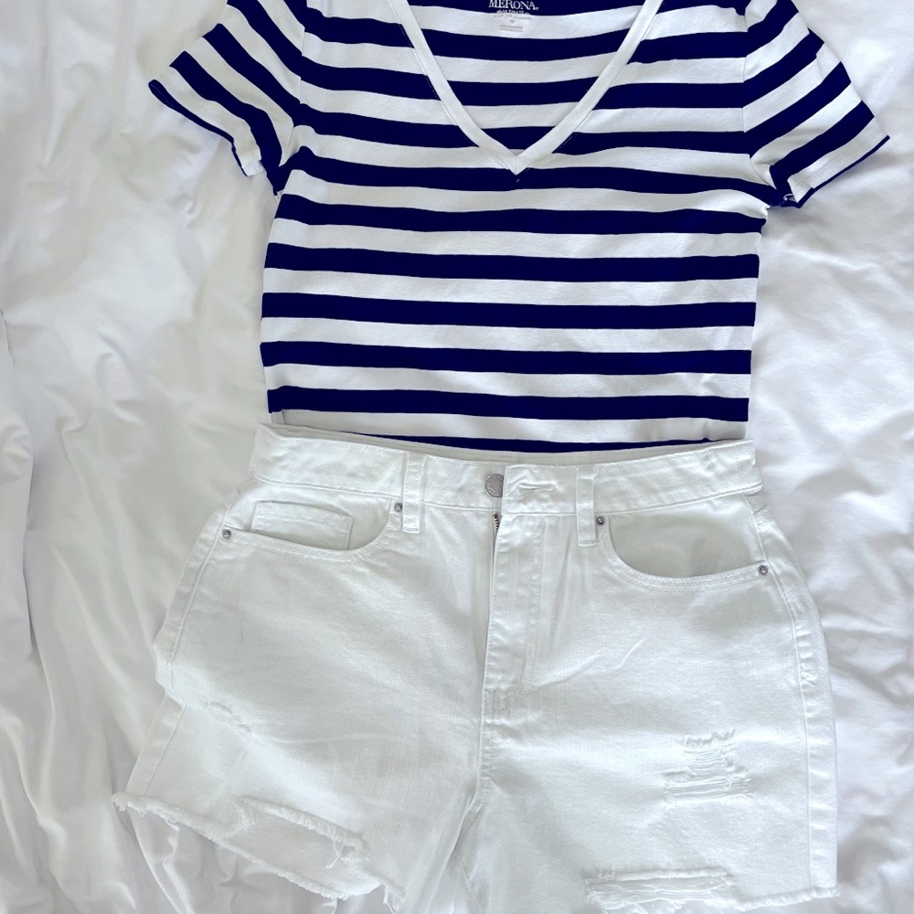 White Distressed Denim Shorts